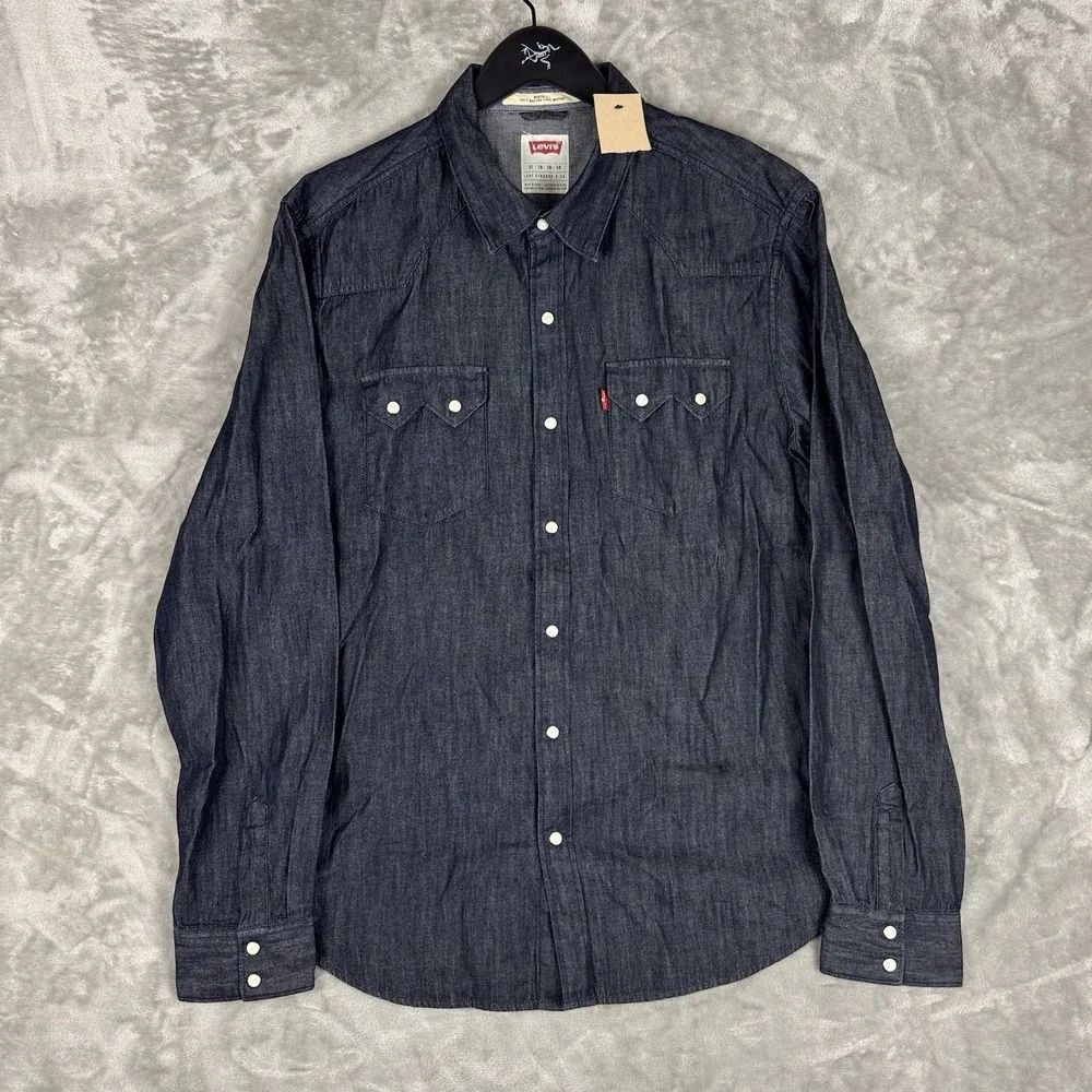 NWT Levis Western Shirt Blue Indigo Pearl Snap Cowboy Rodeo Mens XL New Utility
